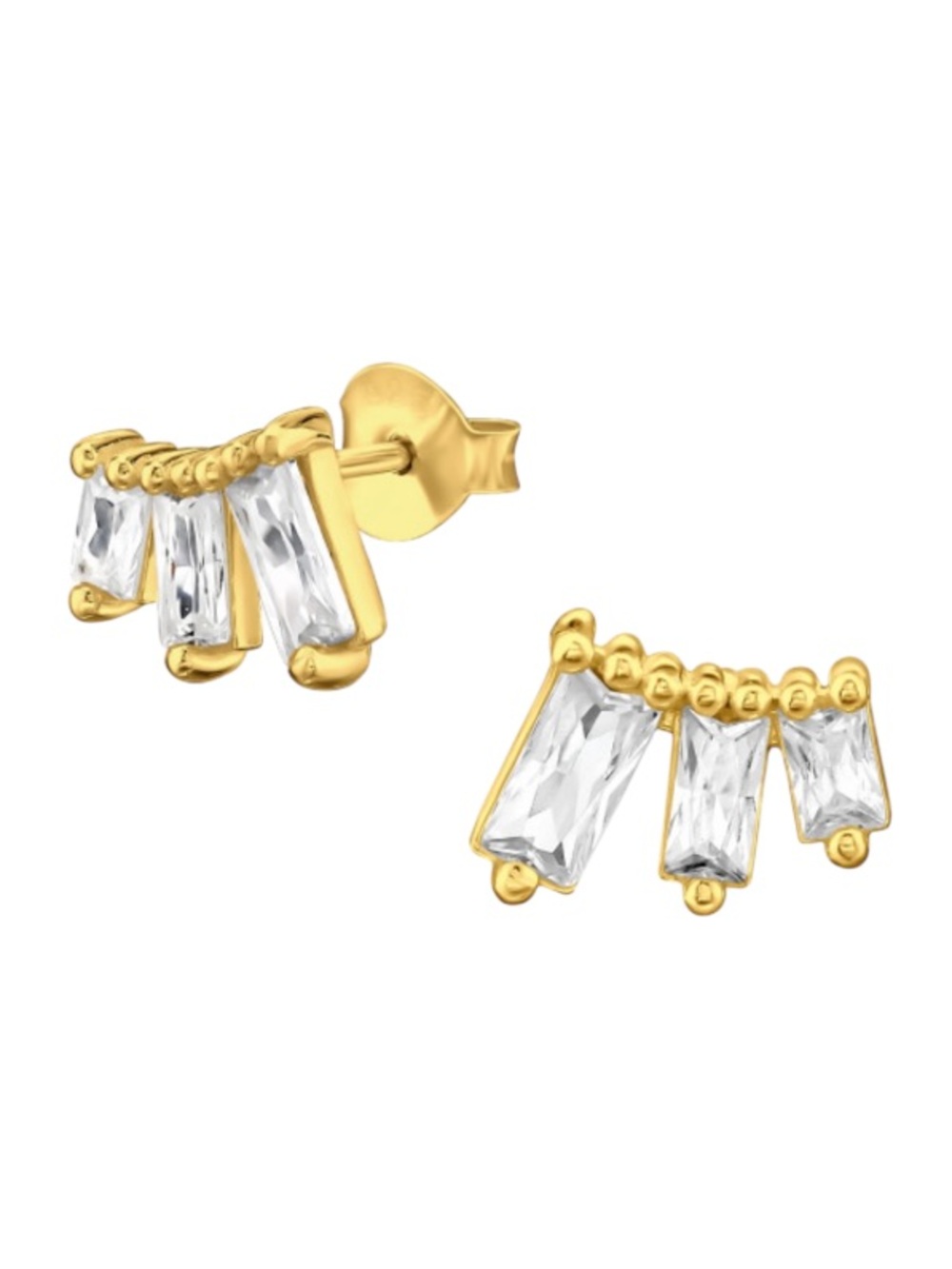 14K Gold Vermeil Baguette Crystal Ear Studs